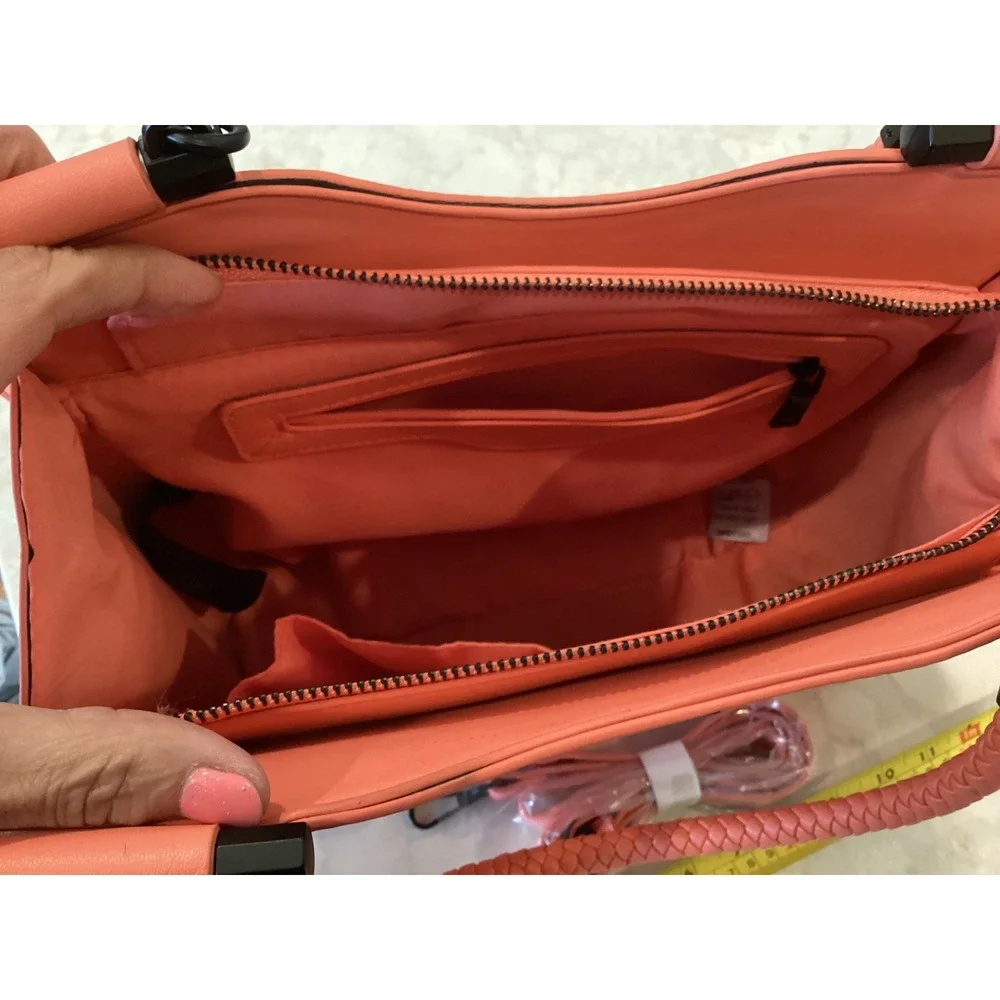 NMD‎ Coral Satchel Bag Braided Handle Crossbody Purse Zip Pocket NEW